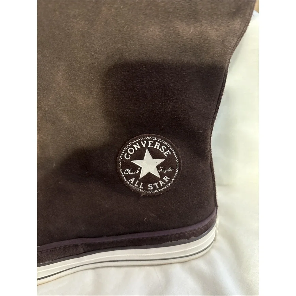 Converse Brown Suede Chuck Taylor Fall Winter Fuzzy Lined High Top Sneakers S 8 - Picture 2 of 7